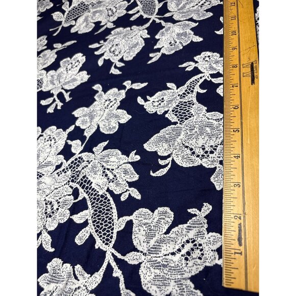 1/2 yard x 58" Navy Blue Floral Lace Cotton Fabric Delicate Botanical Print - Picture 4 of 11